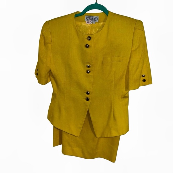 Vintage Gilmor Yellow Pencil Skirt Jacket Blazer Suit Set 8 retro 80s 90s - Picture 2 of 10